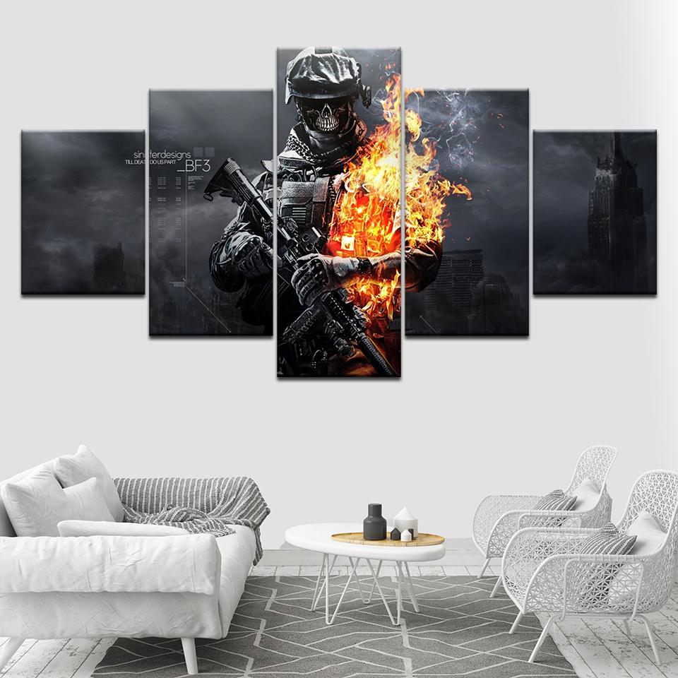 Modernes Poster für Wohnzimmer, Tapeten-Kunstdruck auf Leinwand, modulares Kunstgemälde, Battlefield 3-Spiel, Heimdekoration, 5 Stück Medium Size Unframed Canvas