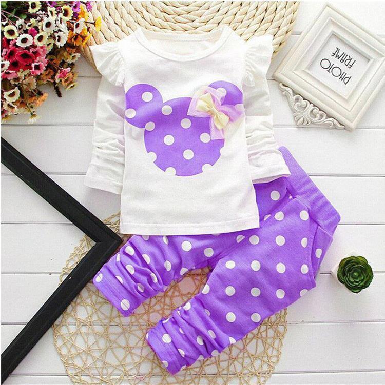 Polka Dot Baumwolle Baby Mädchen Sportkleidung Sets T-Shirt Hosen 2-teilige Outfits Anzüge 6M lavendel
