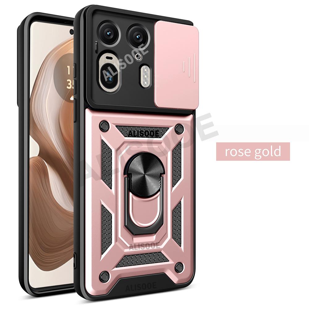 Schiebekamera Hülle für Motorola Edge 50 Ultra 5G Hülle Armor Ring Ständer Schutzhülle für Motorola Moto Edge X50 Ultra Capa for Edge X50 Ultra rose gold