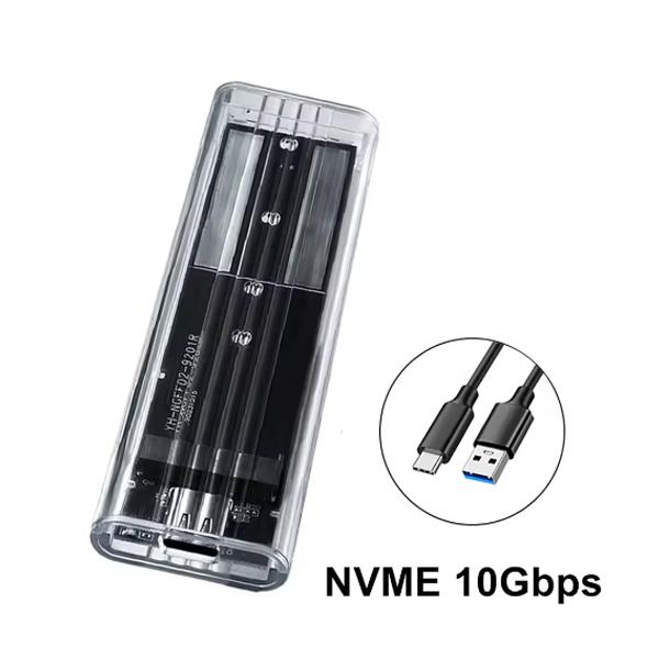 M.2 NVME SATA SSD-Gehäuse USB Typ C 10Gbps 5Gbps PCI-E M2 SSD Transparentes externes Gehäuse Festplattenbox für M2 2230/2242/2260/2280 SSD NVME 10Gbps
