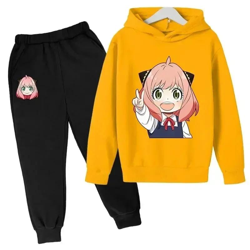 SPY X FAMILY Anya Forger Hoodies Anzug Mädchen Kinder 2-14 J Langarm Hose Kinderbekleidung Winter- und Herbstkleidung 160 gelb