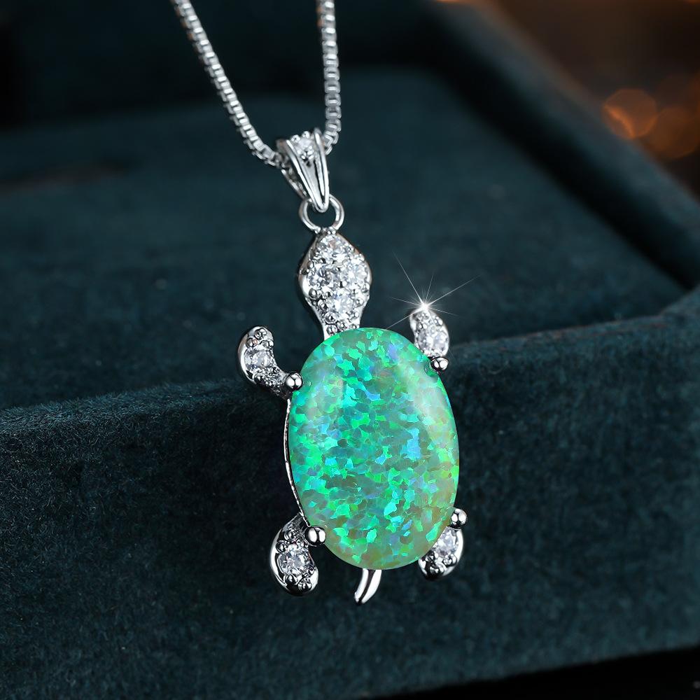 Personalisierte Blau Weiß Grün Mikro Diamant Set Schildkröte Damen Vielseitige Halskette