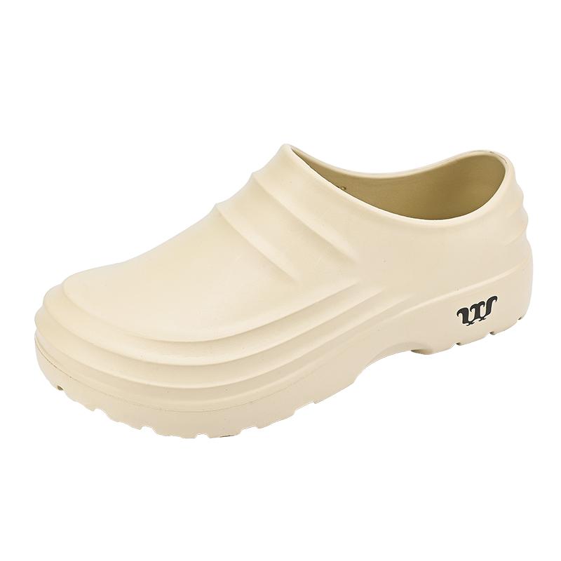Mode Herren Kochschuhe Rutschfest und Ölbeständig Arbeitsschuhe Bequeme Slipper Lässige Küchenschuhe Ein-Schritt Mode Gartenschuhe für Strand 39 beige