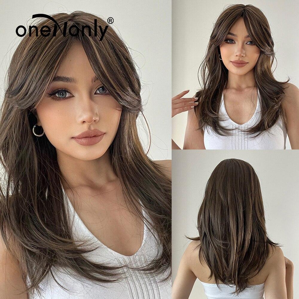Lange gerade blonde Perücke Bob synthetische Perücken für Frauen Lolita Party natürliche Perücken Hochtemperaturhaar brown