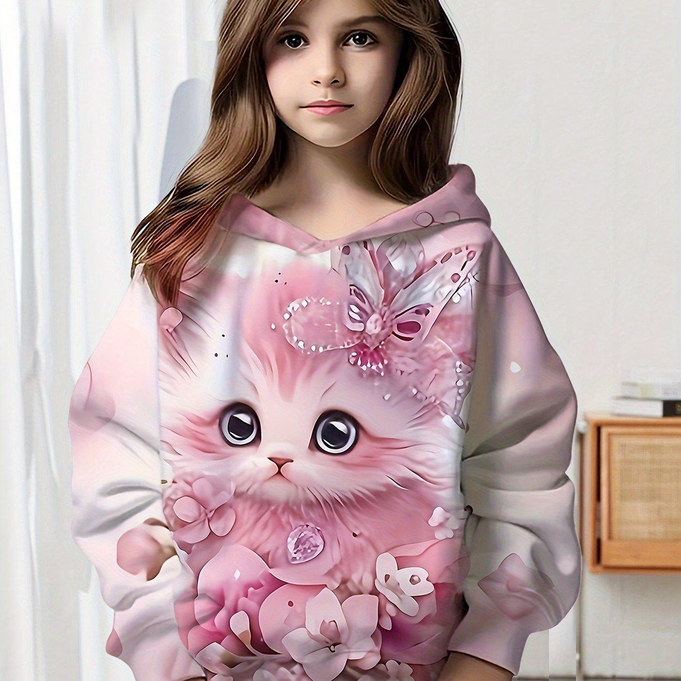 Kinderkleidung Mädchen Hoodies Langarm Cartoon 3D Katze Druck Kinder Frühling Herbst Kleidung Casual Niedlich Outdoor Mädchen Kleidung Tops 100