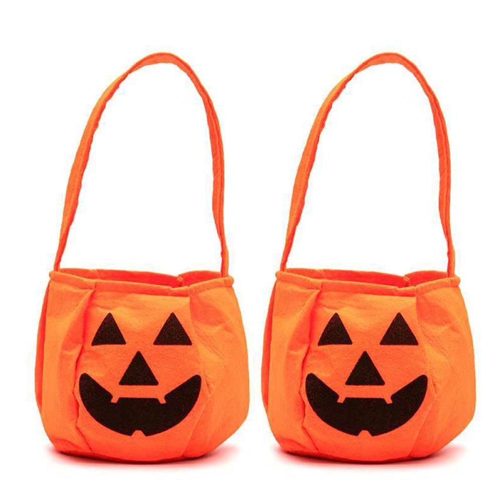 2 Stück Halloween Kürbis Jack O Lantern Süßes oder Saures Tasche Süßigkeiten Handtaschen Bastel Tragetasche für Kinder gelb