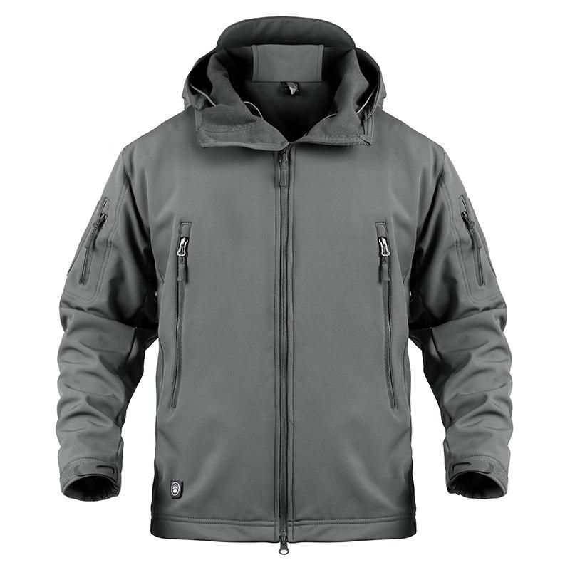 Soft Shell Wasserdichte Militär Jacke Männer Winter Warme Outdoor Wandern Mit Kapuze Camouflage Fleece Taktische Mantel L graue
