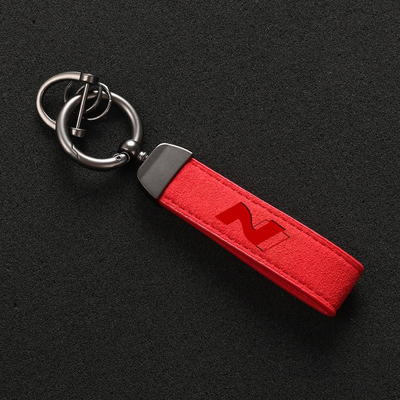 Mode Leder Schlüsselanhänger Auto Styling Schlüsselanhänger für Hyundai N LINE i30 i20 Sonata Accent Tucson Elantra Veloster Kona Tucson Azera rot