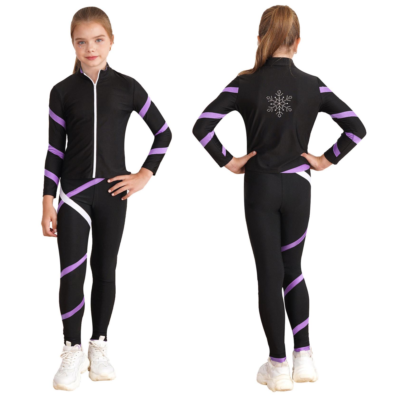 2-teiliges Set für Yoga, Laufen, Fitnessstudio, Training, Workout, Eiskunstlauf-Outfits, sportliche Sportkleidung, rhythmische Gymnastik, Bühnenkleidung 7-8 Years licht lila