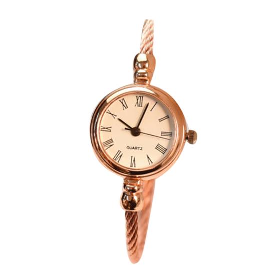 Damen-Armbanduhr im Retro-Stil, Edelstahlarmband, rundes Zifferblatt, Quarz-Armbanduhr rose gold/weiß