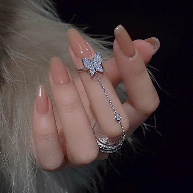 Doppel Finger Kette Ringe für Frauen Ring Set Quaste Schmetterling Kreuz Punk Ringe Schmuck Damen Mode HipHop Schmuck