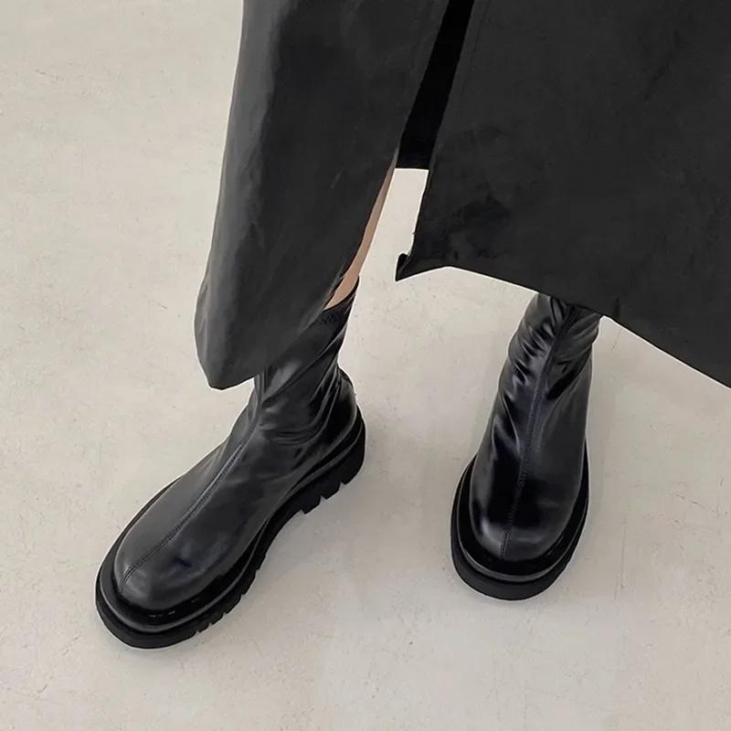 Mode Blockabsatz Damen elastische kurze Stiefel Mode zurück Reißverschlüsse Schuhe Herbst Winter Plattform Wohnungen Damen Ankle Booties 38 schwarz