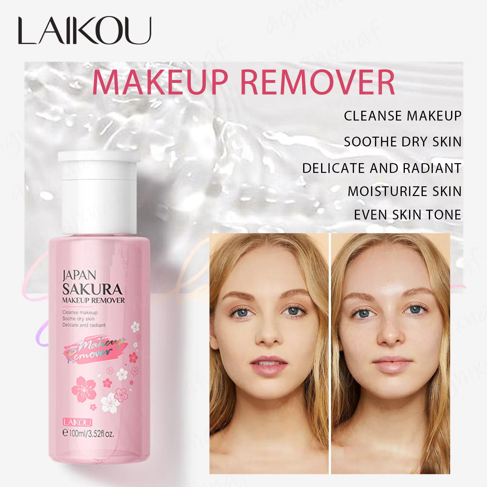 LAIKOU Sakura Make-up Entferner Nährendes Gesicht Feuchtigkeitsspendendes Reinigungswasser Sanfte Nicht Reizende Make-up Entferner Flüssigkeit 100ml 100ml rosa