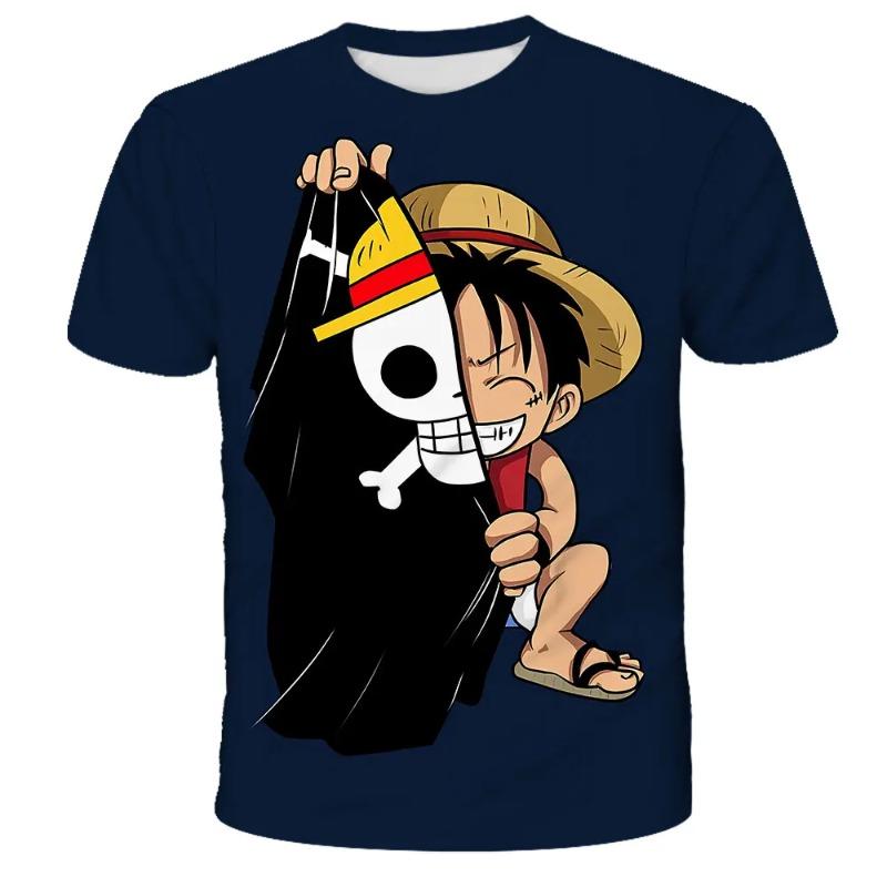 Mode Kid Anime One Piece Luffy T-Shirt Jungen Kleidung Kinder Jungen T-Shirt Kinder T-Shirt Sommer Kurzarm Tops Tees XXXL black