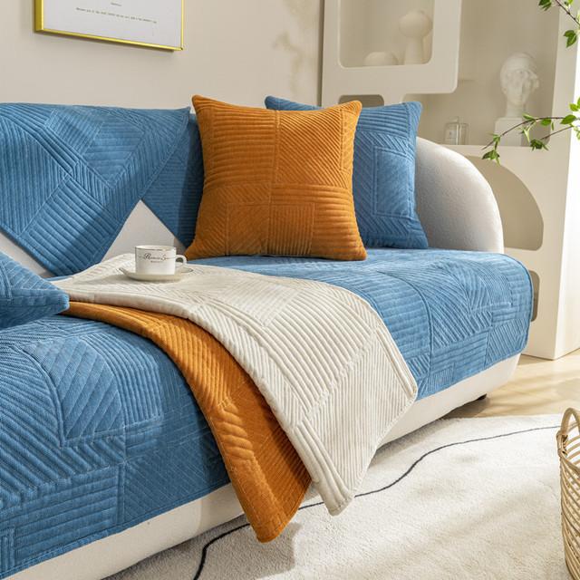 Einfarbig Plaid Sofa Abdeckung Vier Jahreszeiten Stoff Nicht-Slip Wohnzimmer Sofa Kissen Universal Sofa Rückenlehne Armlehne Abdeckung handtuch 30x50 Pillowcase1pc blau