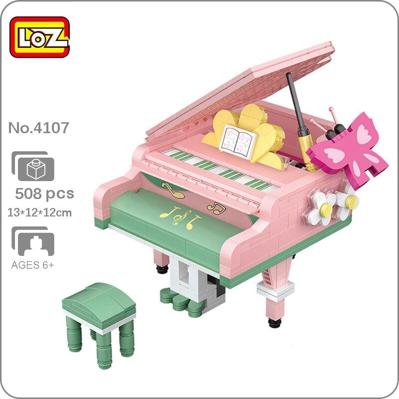 LOZ 4107 Musikinstrument, Klavierhocker, Note, Schmetterling, Blume, Modell, DIY, Mini-Blöcke, Ziegelsteine, Bauspielzeug für Kinder, Geschenk, ohne Box