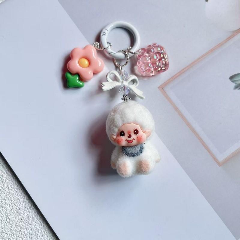 Cartoon Plüsch Monchhichi Schlüsselanhänger Anhänger Niedlicher Plüschaffen Anhänger Handyketten Verzierung Monchhichi Mini Plüschtaschen Anhänger gray
