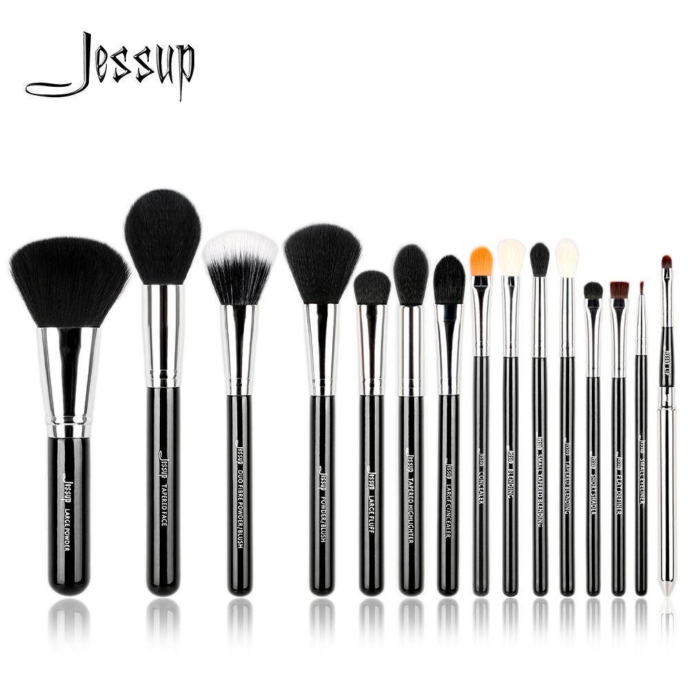 Jessup Pro 15pcs Make-up-Pinsel Set Schwarz / Silber Kosmetisches Make-up-Puder Foundation Lidschatten Eyeliner Lippenpinsel Werkzeug Schönheit 25CM*15CM*5CM silber/schwarz