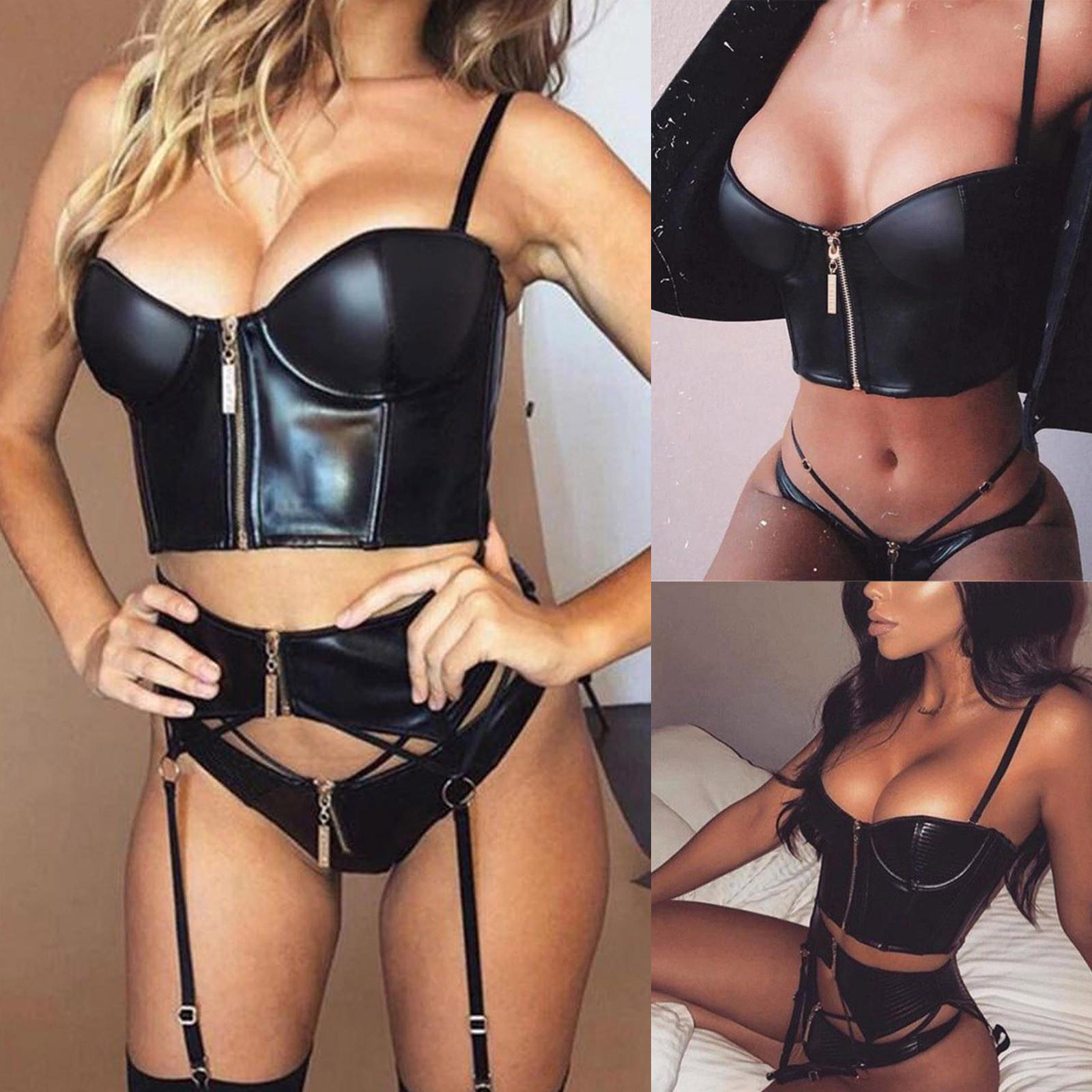 Damen Sexy Dessous Schwarzes Uniform-Pyjama-Set 3-teiliges Set XL schwarz