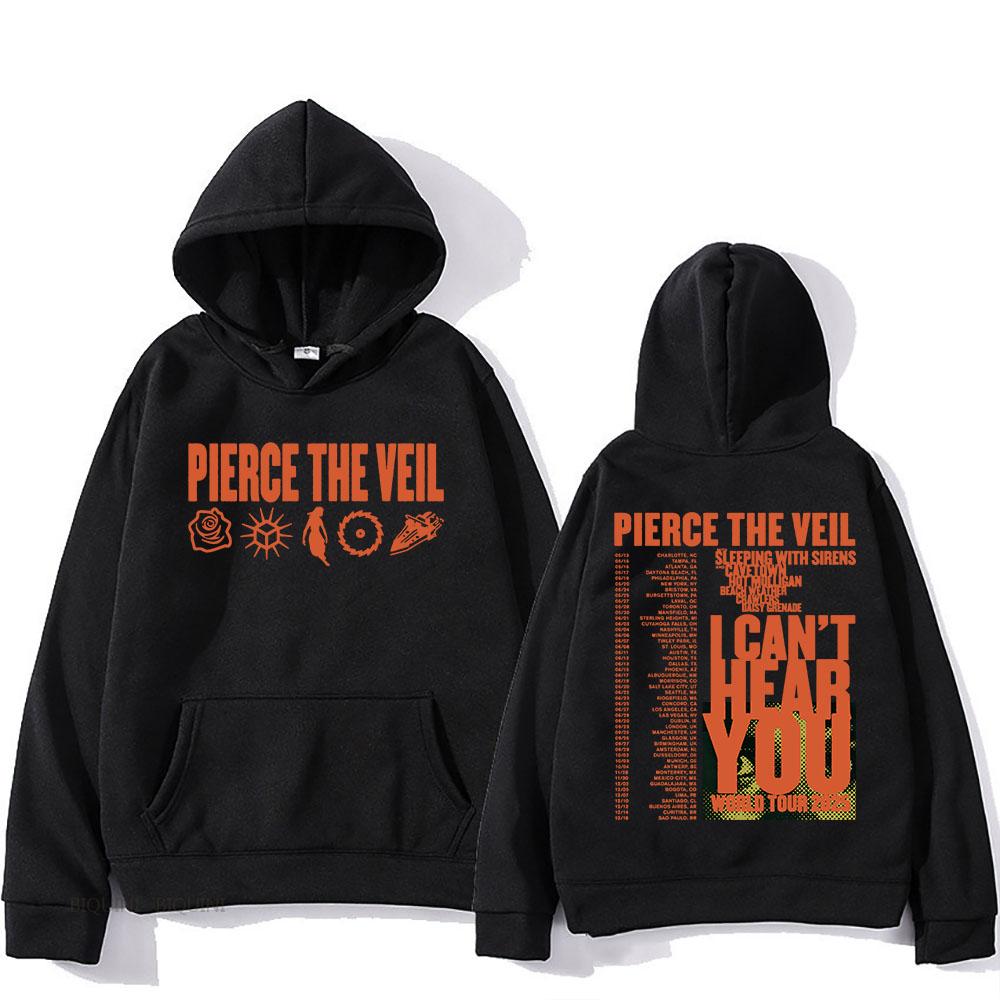 Streetwear Unisex Pierce The Veil Rockband Hoodies Ich kann dich nicht hören Welttournee Streetwear Harajuku Hip Hop Unisex Mode Oversized Y2k Pullover M beige