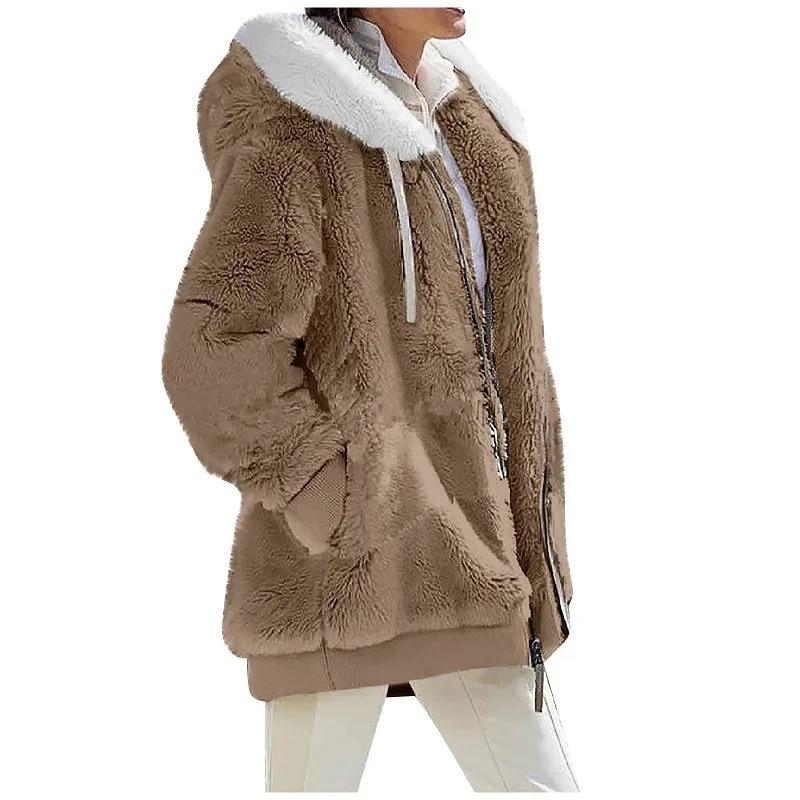 Winter Mode frauen Mantel Neue Casual Hooded Zipper Damen Kleidung Kaschmir Herbst Frauen Fleece Jacke Einfarbig Damen Mäntel XXL khaki
