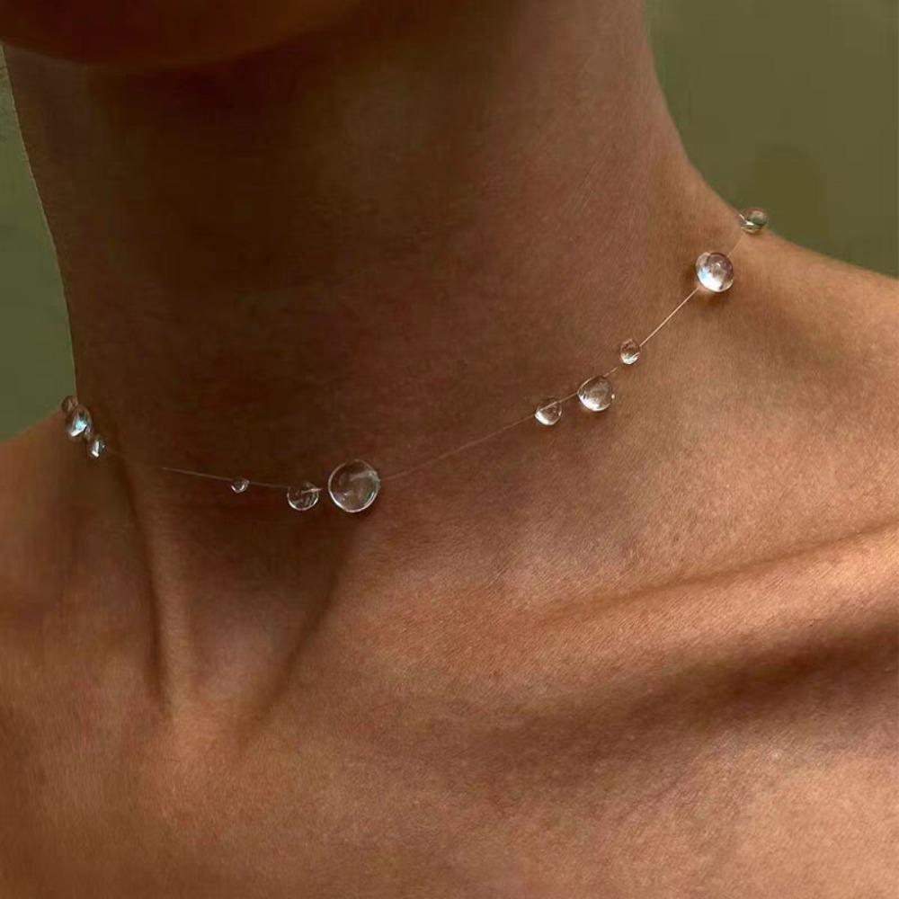 Handgefertigte Tautropfen-Halskette Transparente Wassertropfen-Ohrringe Mode Tautropfen-Ohrringe Hochzeitsfeier Necklace A
