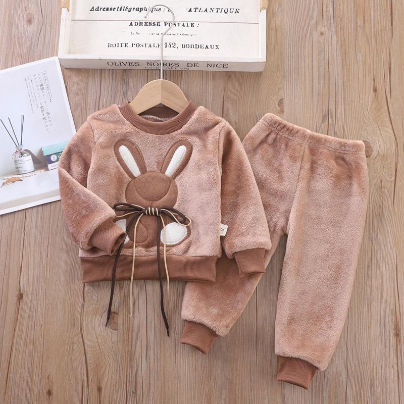Kinder Herbst Kleidung Baby Pyjamas Mädchen Kleidung Jungen Anzüge Flanell Pyjamas Set 90cm khaki