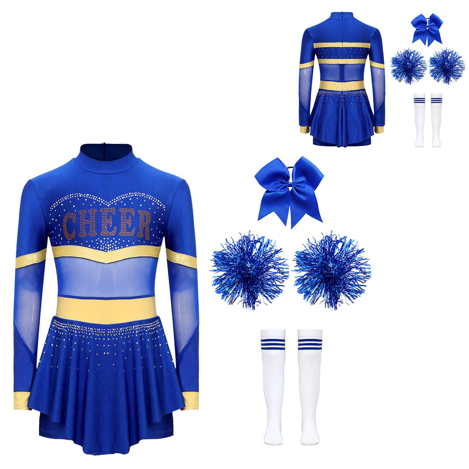 Kinder Mädchen Cheerleading Outfits Halloween Kostüm Cheerleader Cosplay Kostüm Tanzparty Tragen 5-6 Years