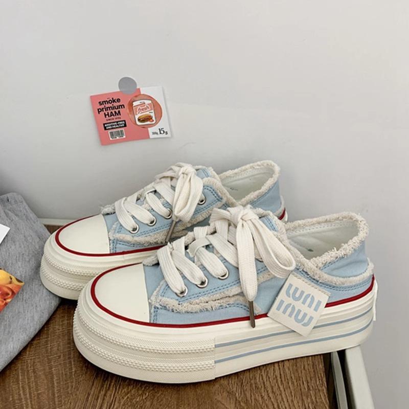 Canvas Schuhe Frauen Plattform Sneakers New Ins Tide koreanische Version Casual Schuhe weibliche weiße Schuhe Schnürschuhe Skateboard Schuhe 40 blau