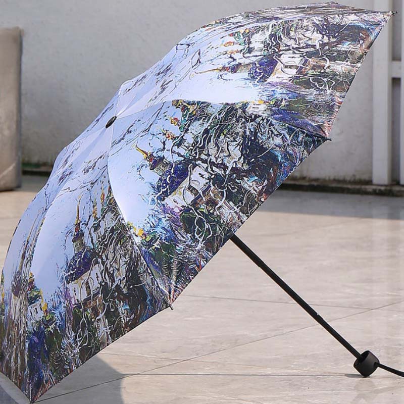 Blumenstil Mehrfarbiger Sonnenschirm Wasserdichter Schwarzkleber Anti-Ultraviolett-Sonnenschirm 27cm