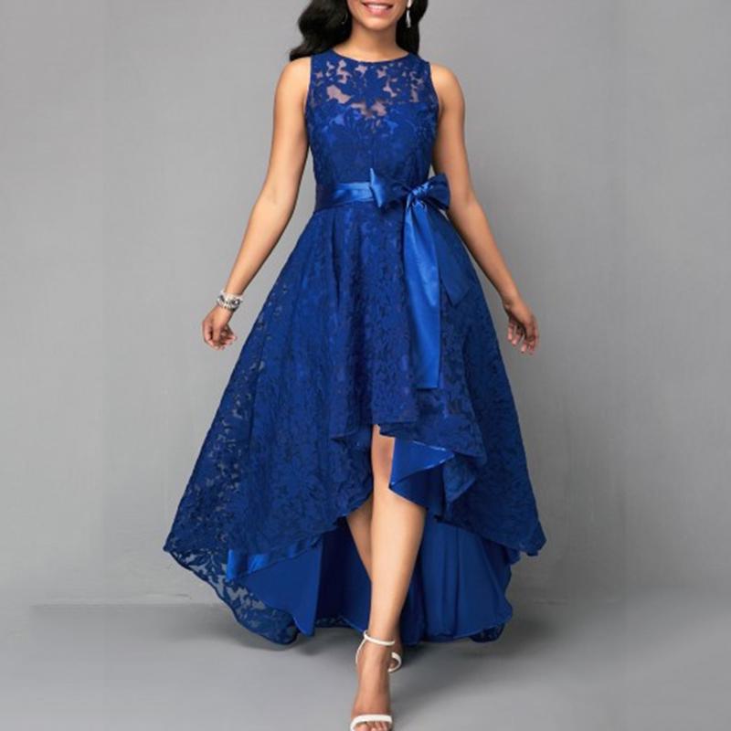 Damenmode, Cocktail-Formal, Swing, langes Vintage-Spitzenkleid mit Blumenmuster, Damen-Abschlussball, Abendparty, Hi-Lo-Kleider, Brautjungfern-Hochzeitskleid XXXXXL blau