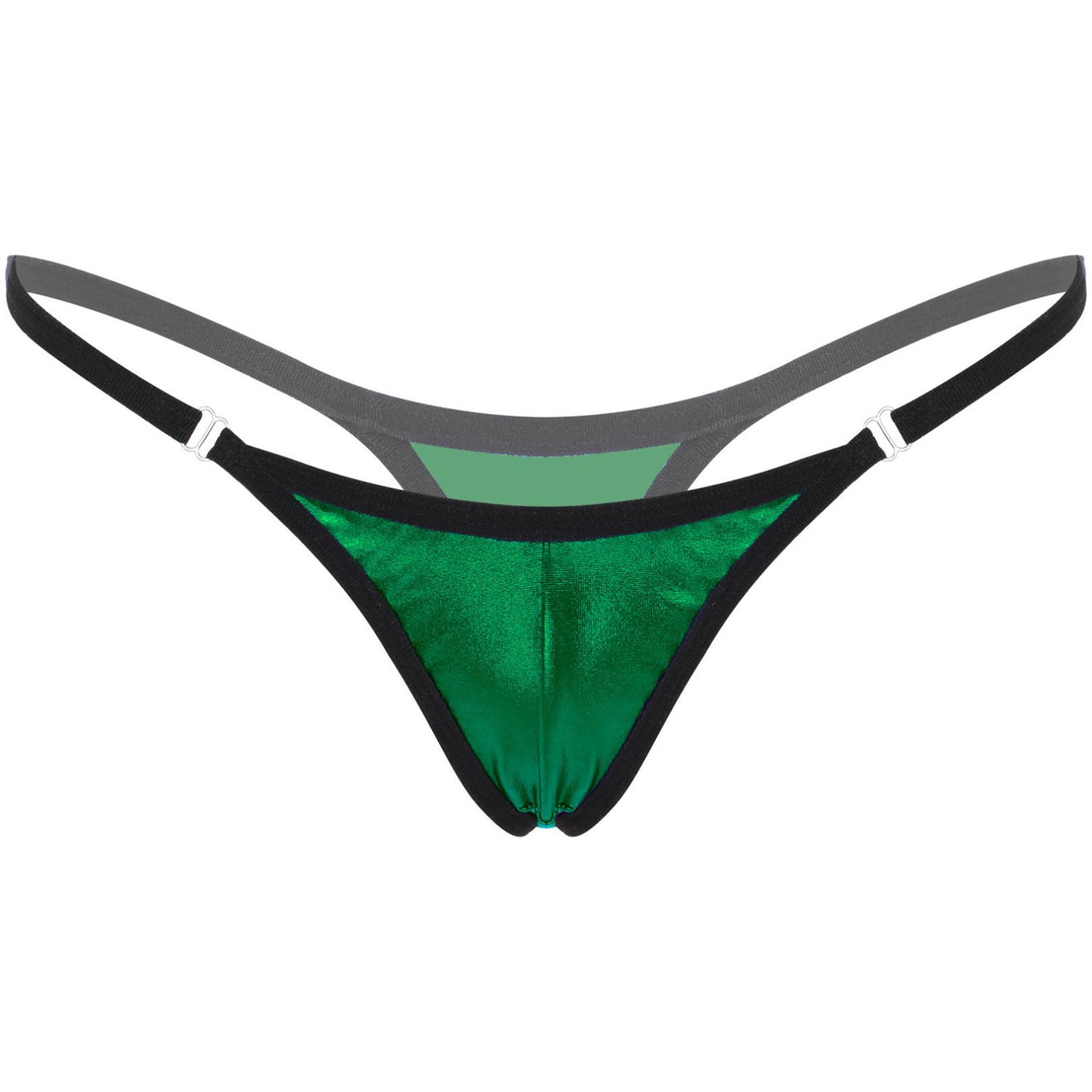 Glänzender Micro-Tanga mit niedrigem Bund für Damen, sexy G-String-Unterwäsche, Bikinihose One Size grün