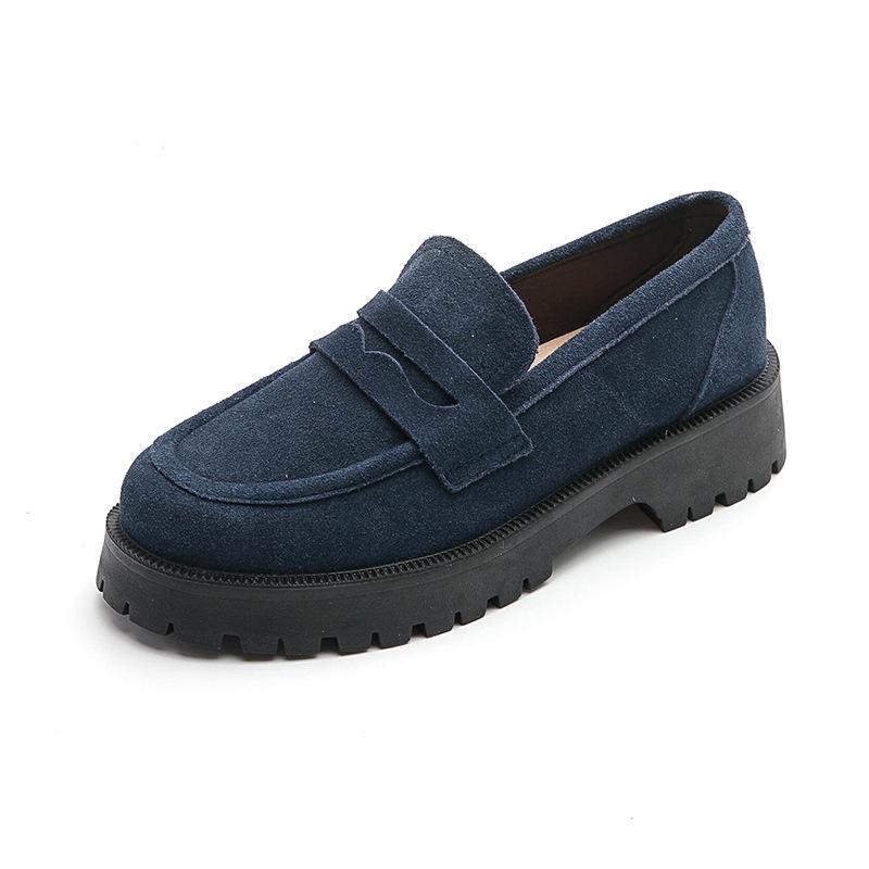 Mode 2024 Neue Frauen Loafer Schuhe Wildleder Echtes Leder Britischen Stil frauen Frühling Schuhe Dicken Boden Große Größe Damen schuhe 38 dunkelblaue