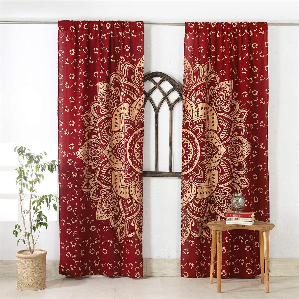 Mandala Muster Böhmische Vorhänge Indischer Hippie Stil Blau und Silber Schattierung Vorhänge Wohnzimmer Schlafzimmer Heimdeko Vorhänge 100W130H(CM)40x51in&Hook brown