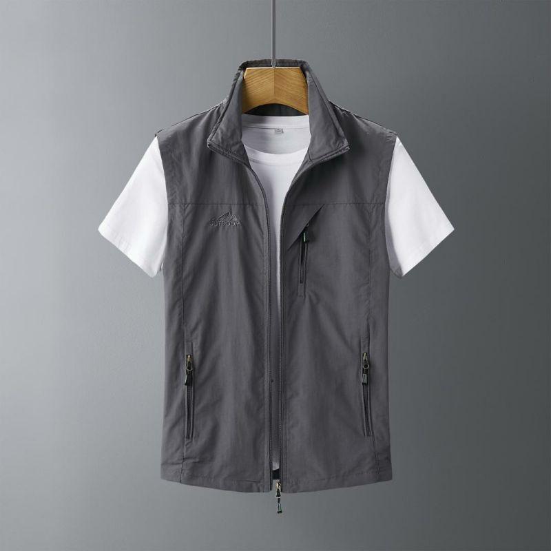 Große Größe Herren Frühling Sommer Outdoor Weste Casual Angeln Weste Stehkragen Gilet Ärmellose Jacke 6XL grau