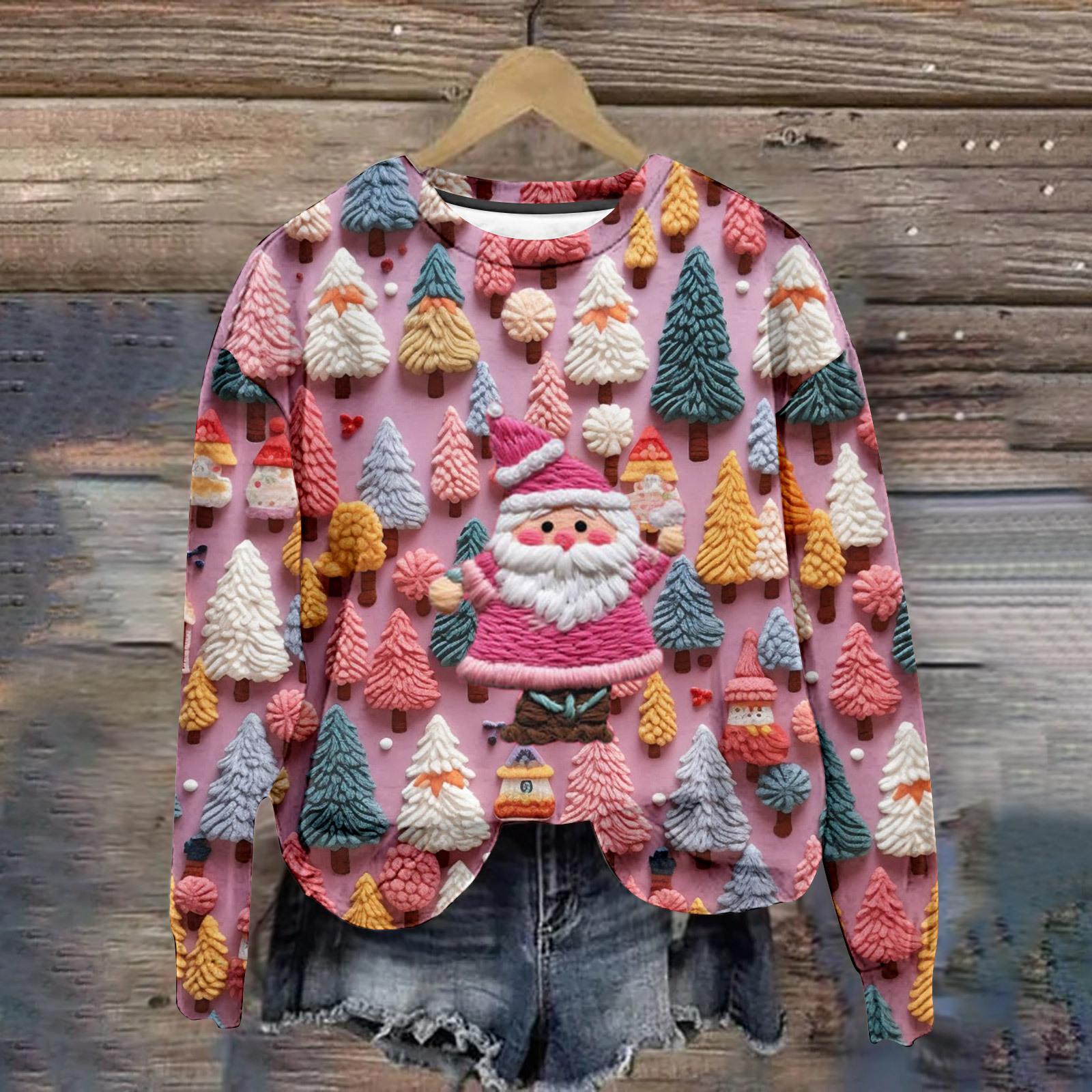 Neuer Weihnachts-Pullover Damen T-Shirt Langarm Oberteile Weihnachtsbaum Grafik Kleidung Y2k Niedliche Mädchen Bekleidung Damen Sweatshirt S