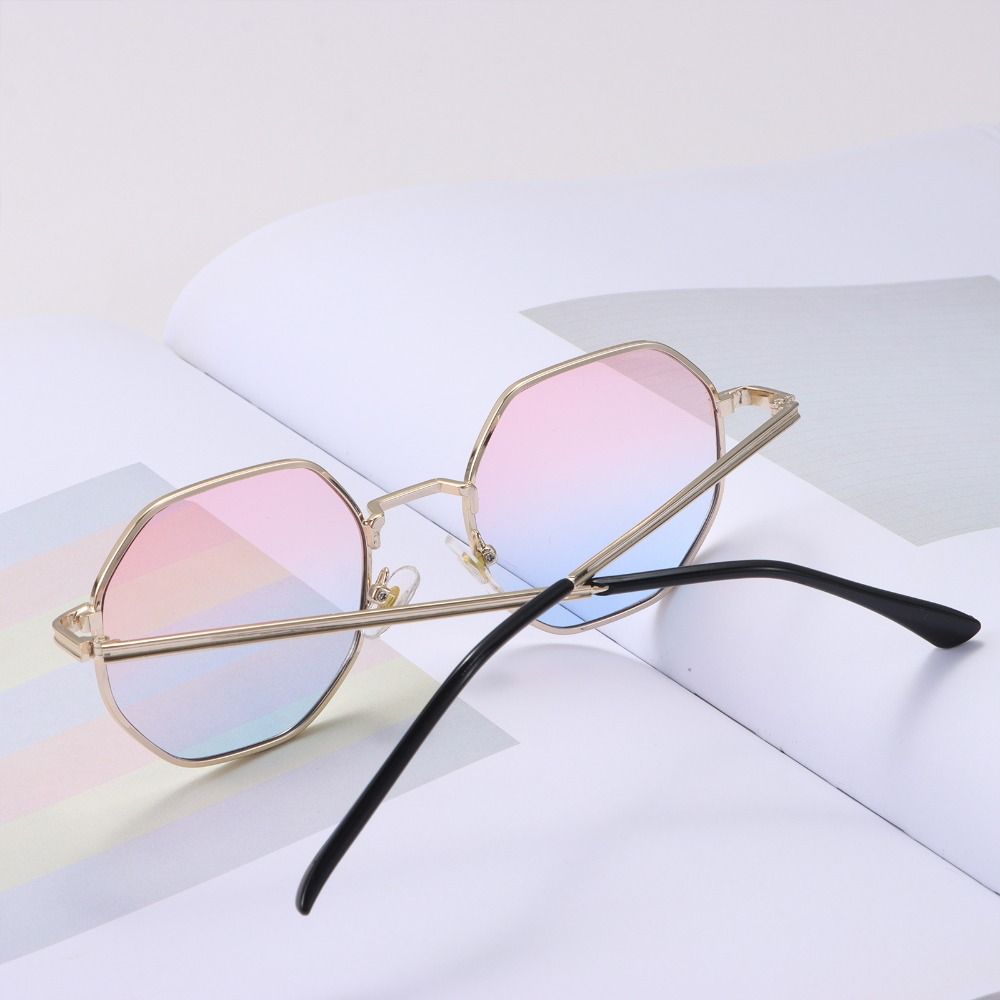 Modische Kleine Metallrahmen Polygon Sonnenbrillen Shades Sechseck Sonnenbrillen für Damen Herren Sonnenbrillen Gold-Pink blue