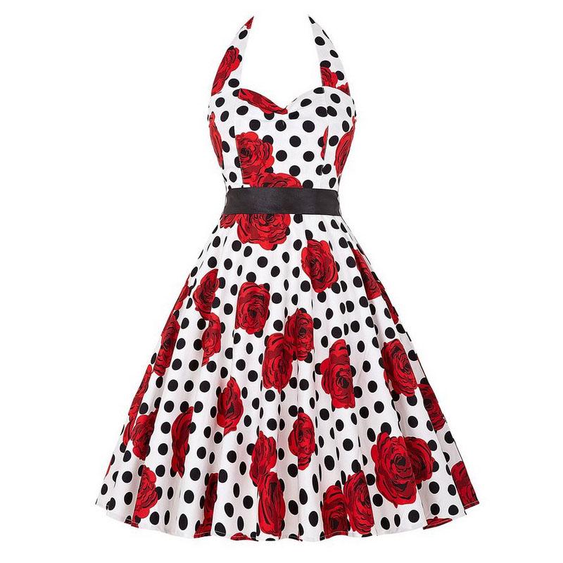 Sexy Retro Rotes Polka Dot Kleid Audrey Hepburn Vintage Neckholder Kleid 50er 60er Gothic Pin Up Rockabilly Kleid Plus Size Robe XL white