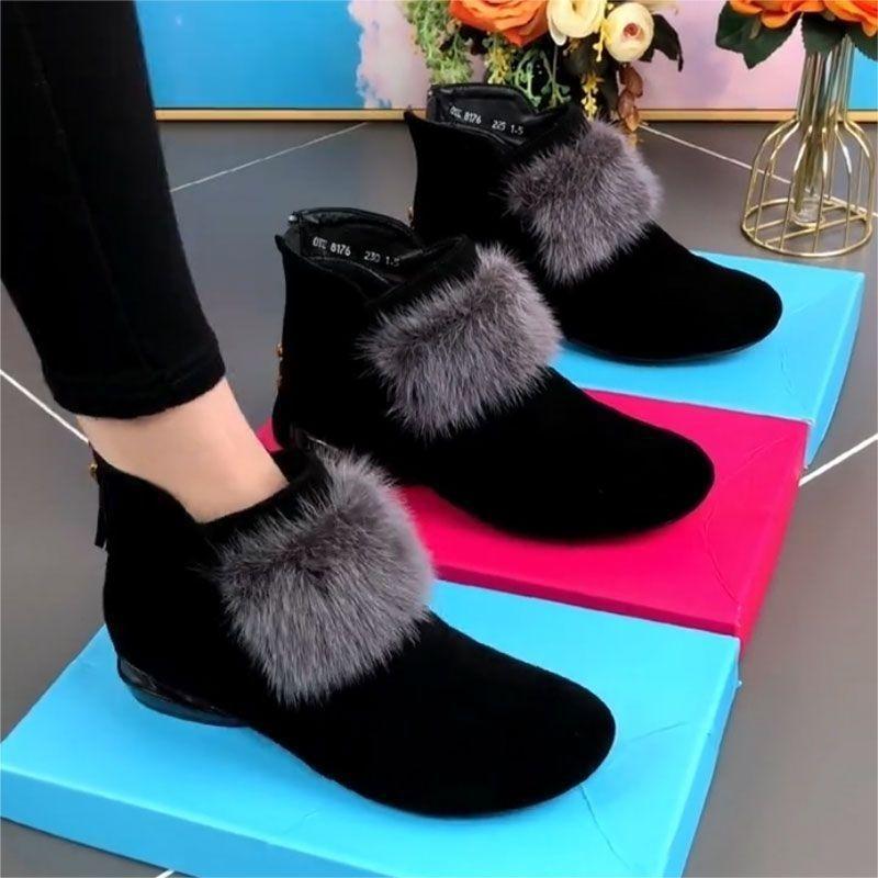 Damen Stiefel Damen Winterstiefel Für Schnee Schlupfstiefeletten Mit Fell Winterschuhe Damen Halten Warm Kurzstiefel Schwarz 41