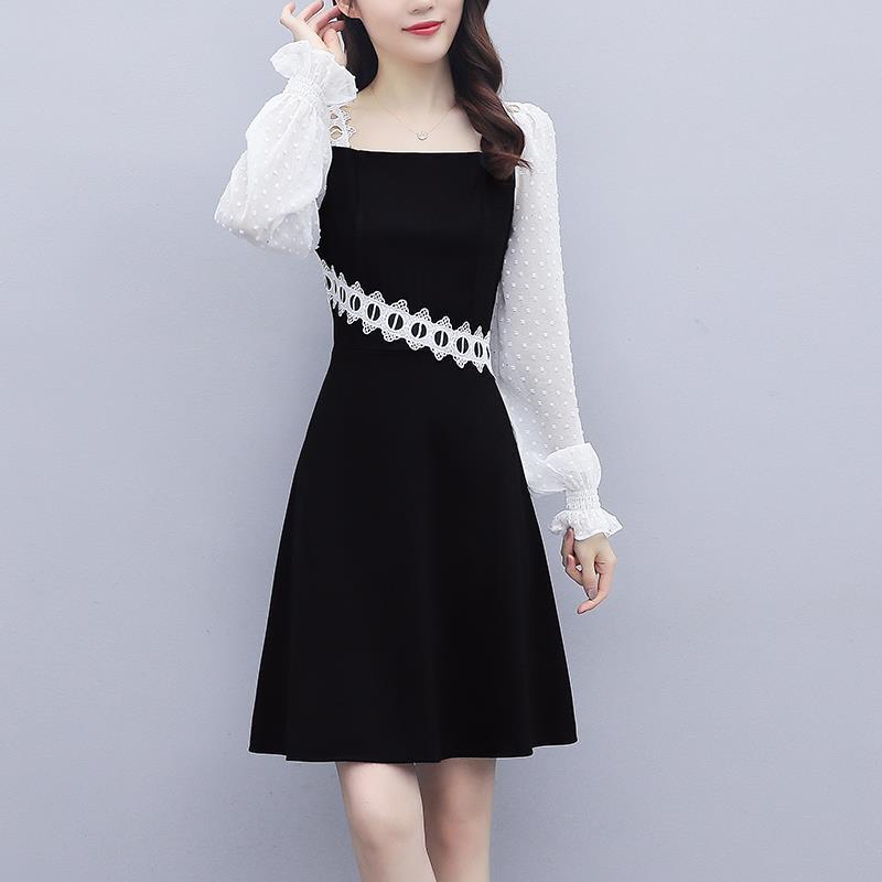 Weibliche süße Chiffon Spleißen langärmelige Kleider Alter trotzen Fee Mori System A-Linie High-Taille Kleider XXXL