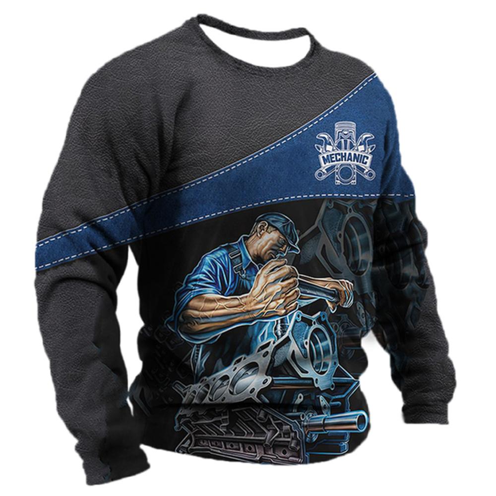 Herren T-Shirt Retro Kleidung Personalisiert Mechaniker 3D Druck Sport Mode Lässig Bequem Groß Langarm T-Shirt 5XL