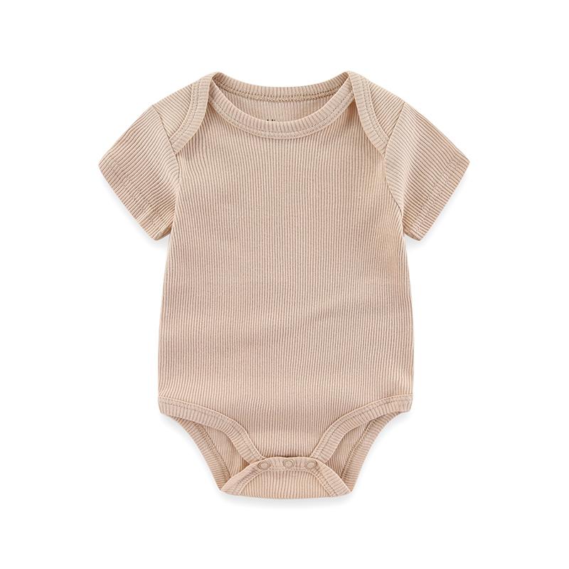 1 stück Baby Junge Mädchen Strampler Oansatz Kurzarm Infant Junge Mädchen Kleidung Baumwolle Overall Für 0-12Months Neugeborenen Outfits 9M beige
