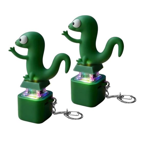 Echsen-Knopf-Schlüsselanhänger Dekompressionsspielzeug Lustige Echsen-Geräusche und Blitzeffekte Wiederaufladbar Tragbar Stressabbau Fidget-Spielzeug für alle Altersgruppen 2pcs