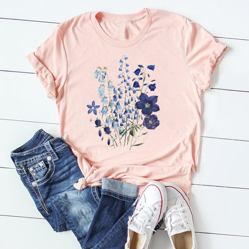 (Asiatische Größe) Kurzarm T-Shirt Top Mode T-Shirt Kleidung 90er Jahre Blumen Frühling 90er Jahre Casual Damen Print Sommer Dame Weiblich Grafik T-Shirt XL