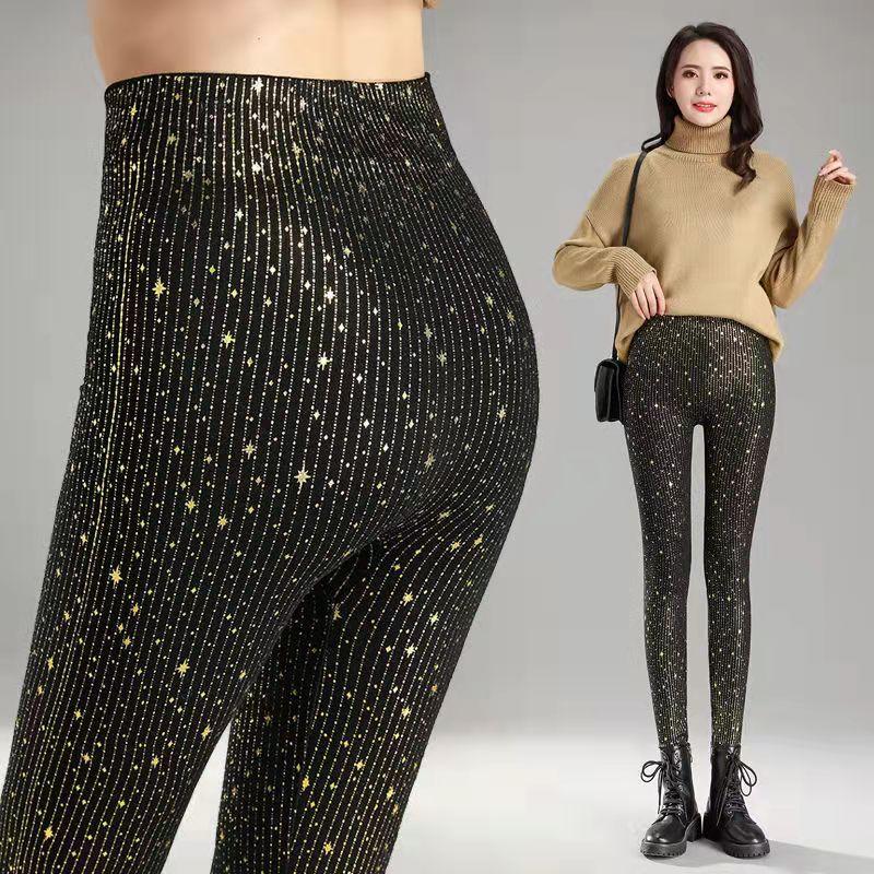 Lässige Leggings in Übergröße für Damen, Glitzer-Punktdruck, hohe Taille, hohe Stretch-Leggings One Size gold