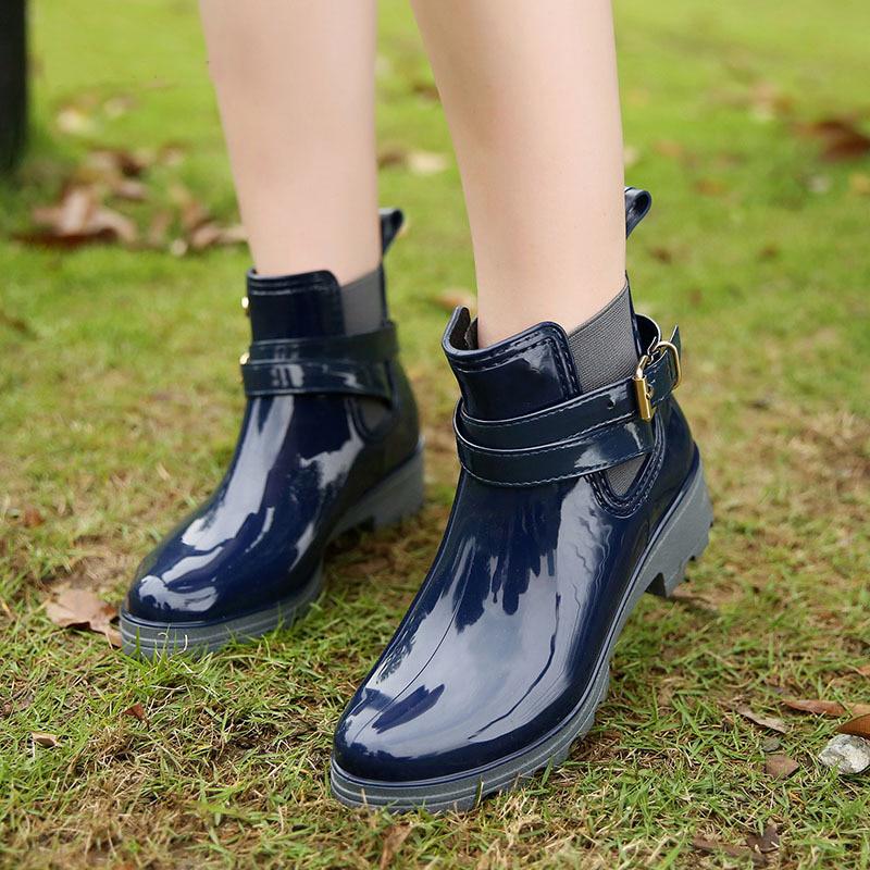 Frauen Mode Regen Stiefel Spitz Weibliche Stiefel Gummi Schuhe Damen Regen stiefel Casual Feste Stiefel 39 blau