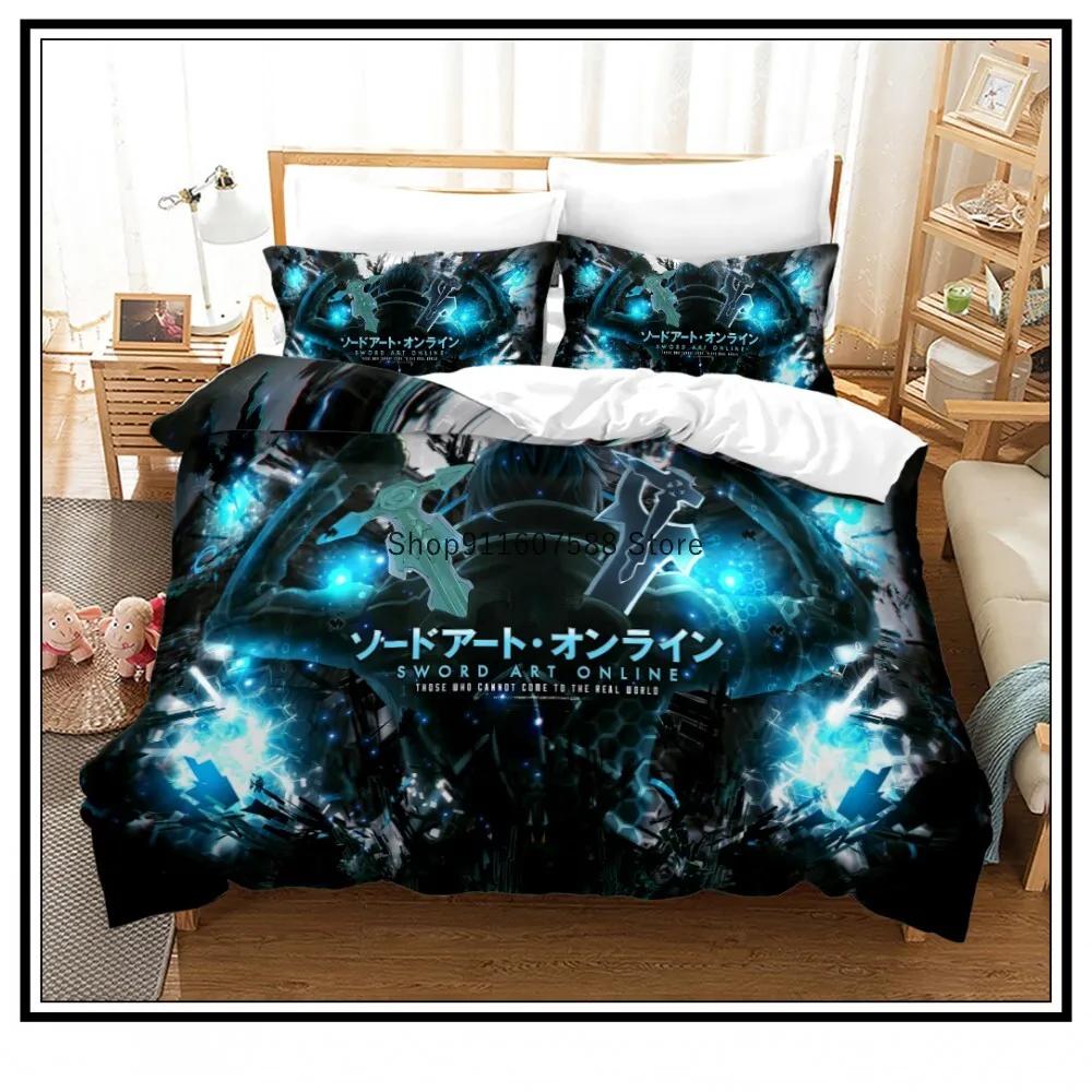 Anime Sword Art Online Bettbezüge 3D-gedrucktes Bettwäscheset Kissenbezüge Kinderbettwäsche Bettwäsche Luxus-Heimtextilien Uk Single135x200