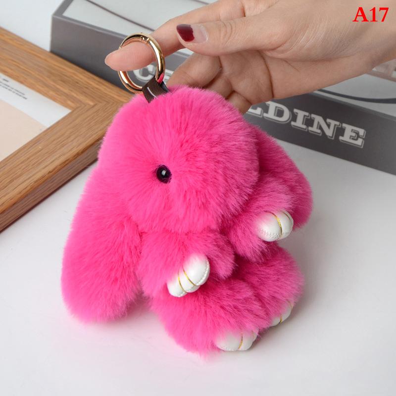 Kaninchen Schlüsselanhänger Ring Flauschiger Echter Pelz Pompon Hase Anhänger Schlüsselanhänger Anhänger Niedlicher Schlüsselring An Tasche Autoschlüssel Anhänger rose rot