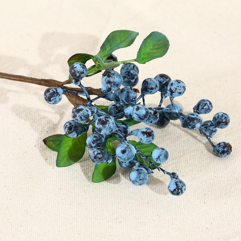 6 Stück künstliche Blaubeeren aus Kunststoff, künstliche Beeren, Blaubeer-Kunstblumen für Zuhause, Hochzeit, Büro, Party-Dekoration blau
