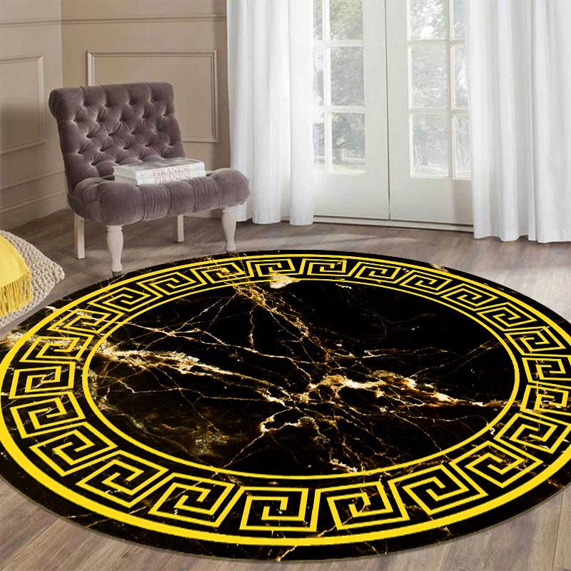 Runder Teppich im Luxusstil für Wohnzimmer, Weiß, Schwarz, Grün, Marmormuster, Zimmerteppiche, waschbar, rutschfest, Dekor-Fußmatten für Schlafzimmer 180cm 70.86 in